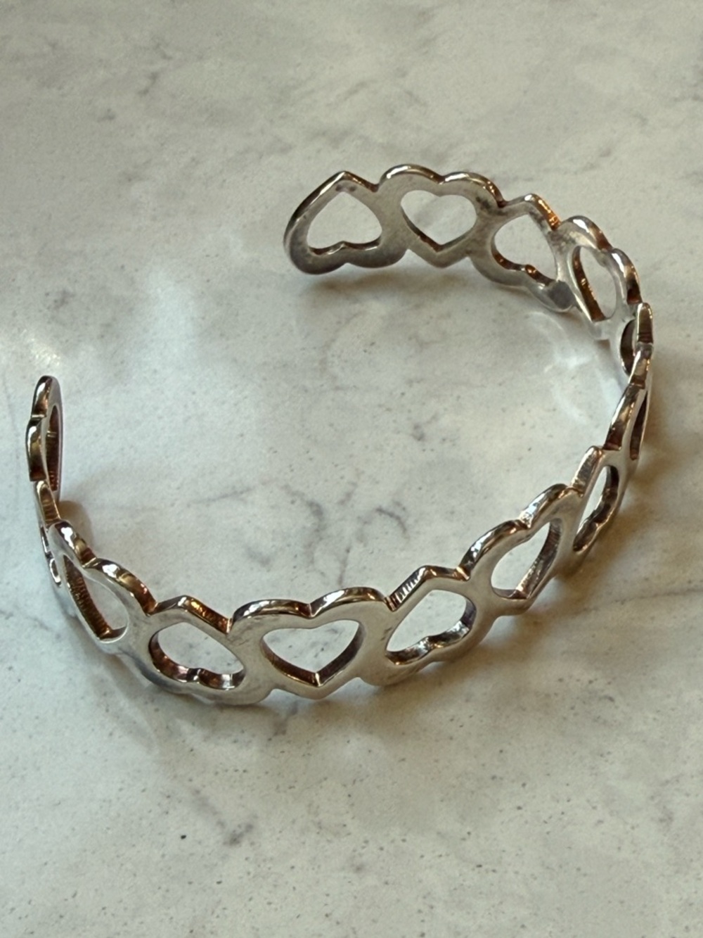 Silver Heart Link Open Cuff Bracelet - Women Jewelry